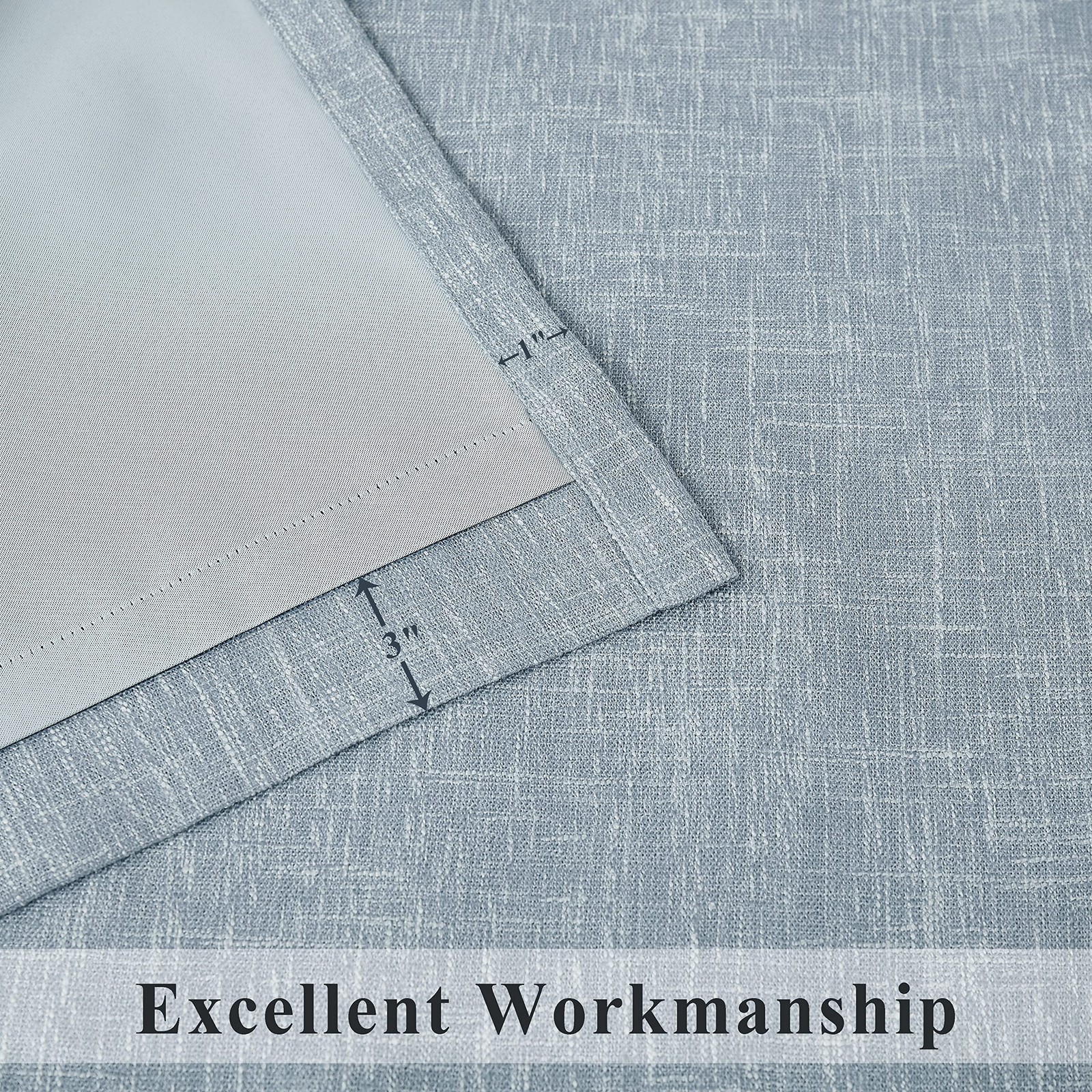 Central Park Blue Solid Full Blackout Curtain Heavy Linen Texture Window