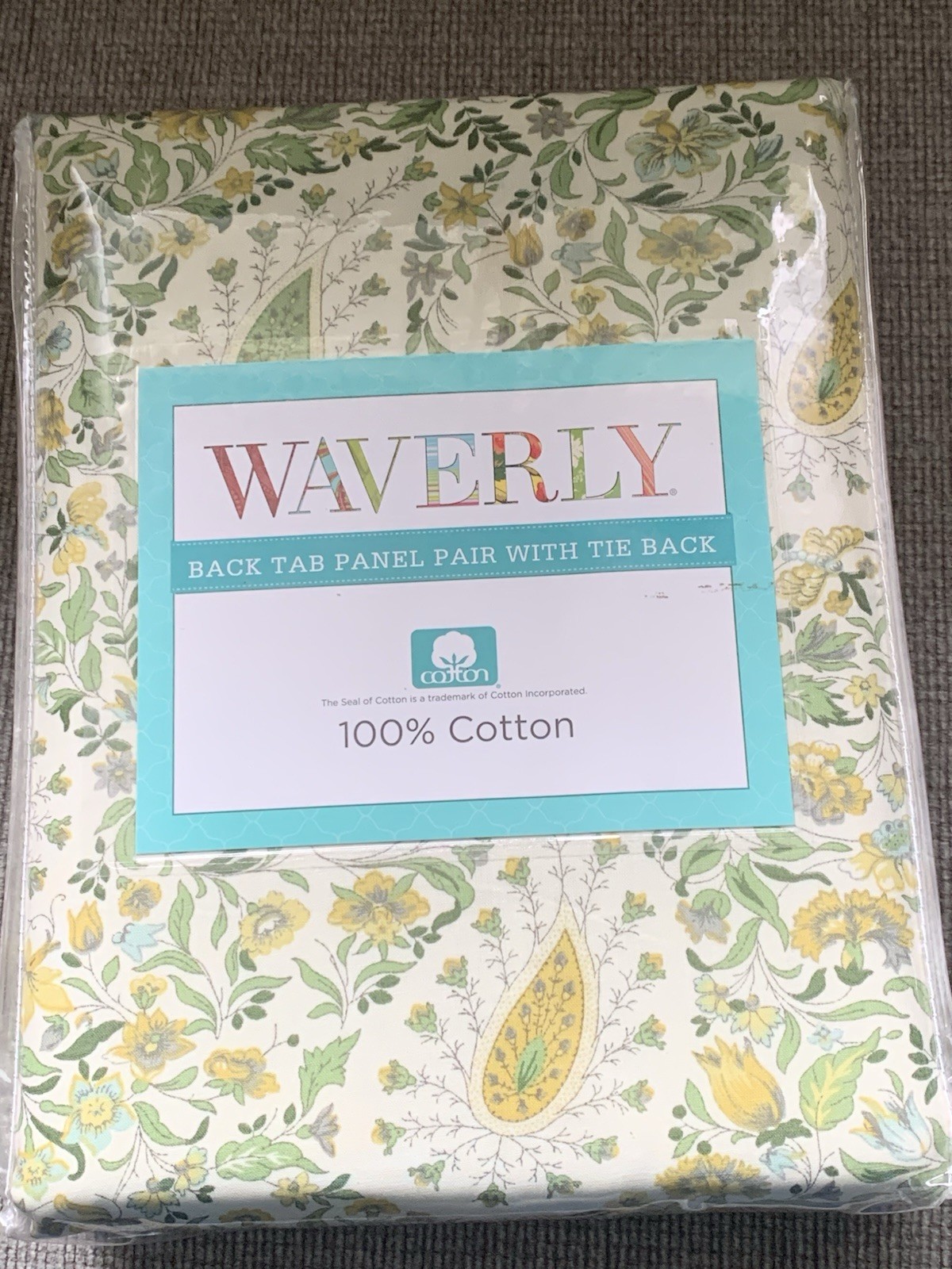 Waverley New In Package Panel Pair Curtains Paisley Verveine 100” X 84” Tie Back
