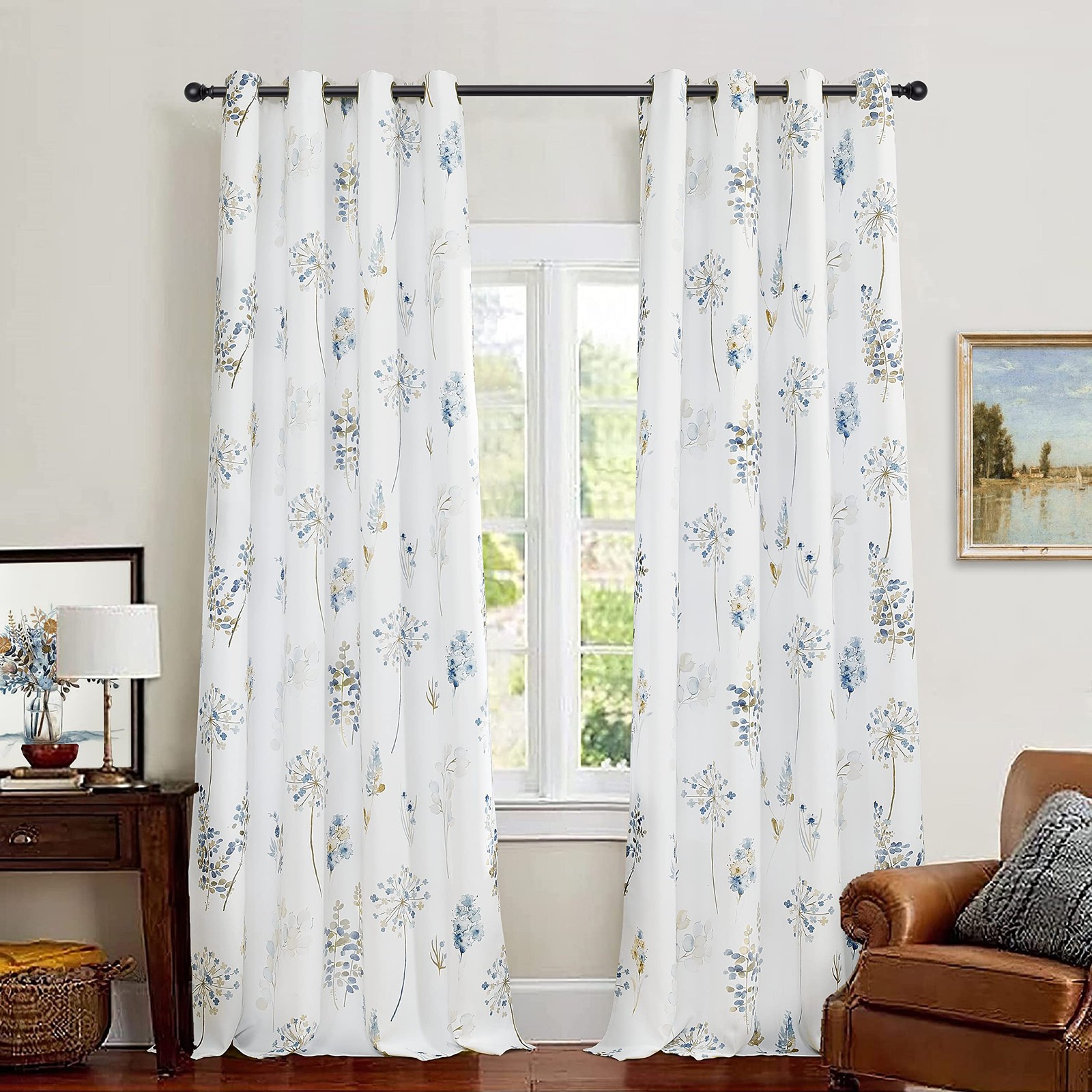 Xtmyi Blue And Brown Floral Pattern Curtains Elegant 8Ft Floor To Ceiling