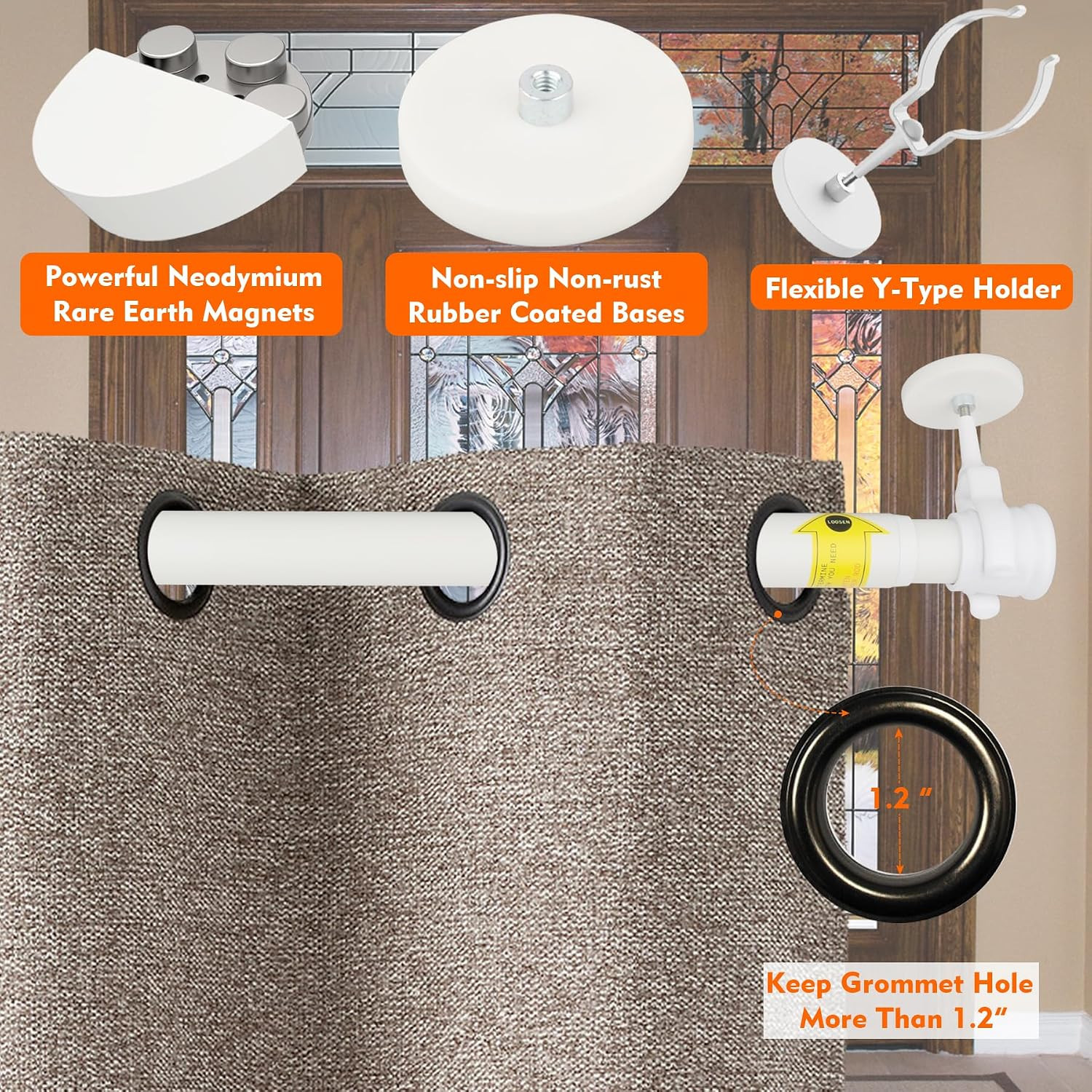 MUTUACTOR 1PCS Magnetic Curtains Rods,Heavy-Duty White Magnetic Door Curtain Rod
