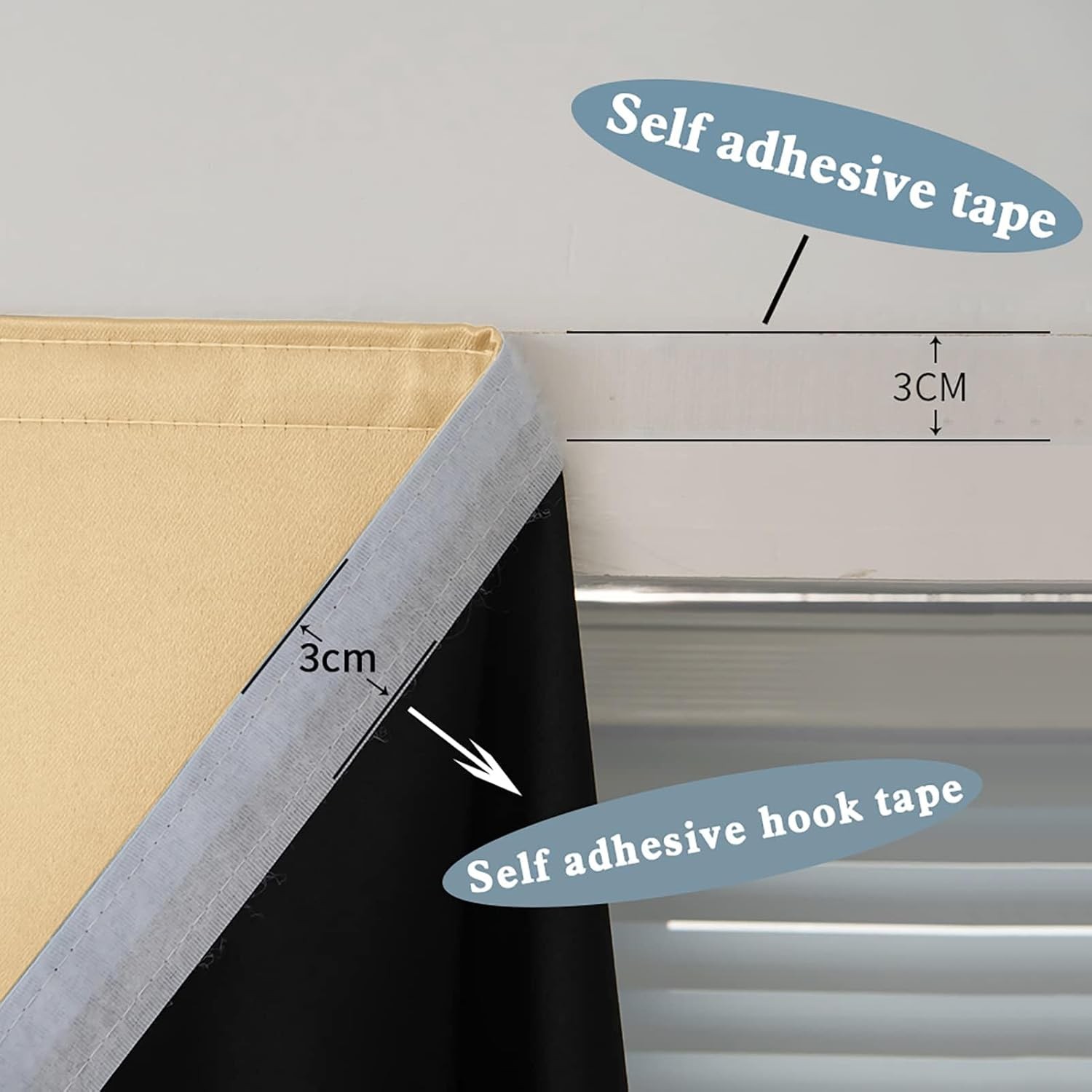 100% Blackout Self Adhesive Curtains Easy Install Thermal Insulated Portable