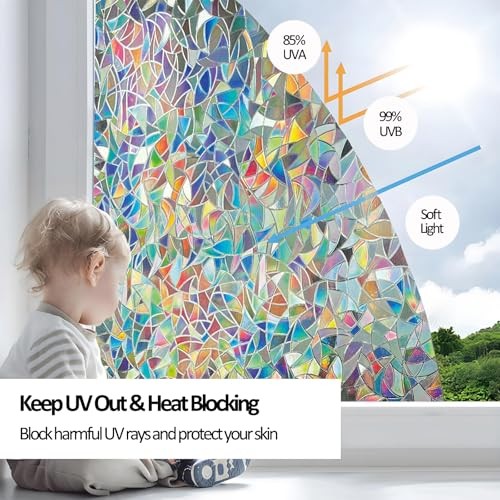 Window Privacy Film Stained Glass Window Film 17.5 x 78.7 Inch Rainbow