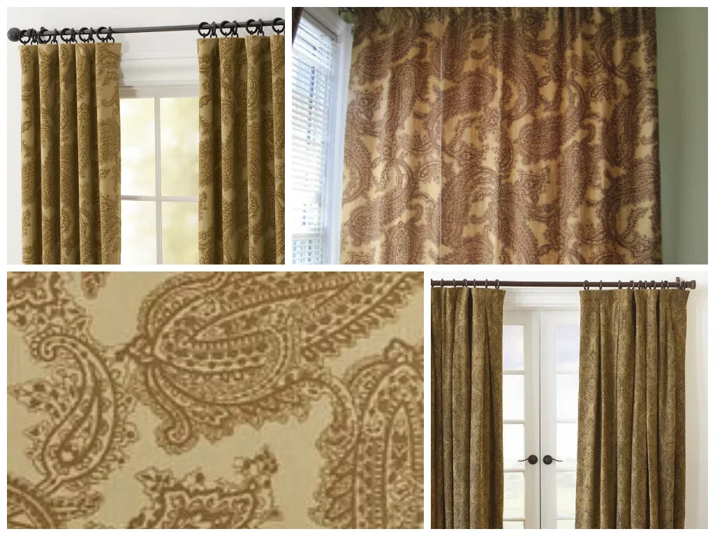 Pottery Barn Paisley Flocked Drape Wheat 50″x84″ Textured Lined 2 Pair Available