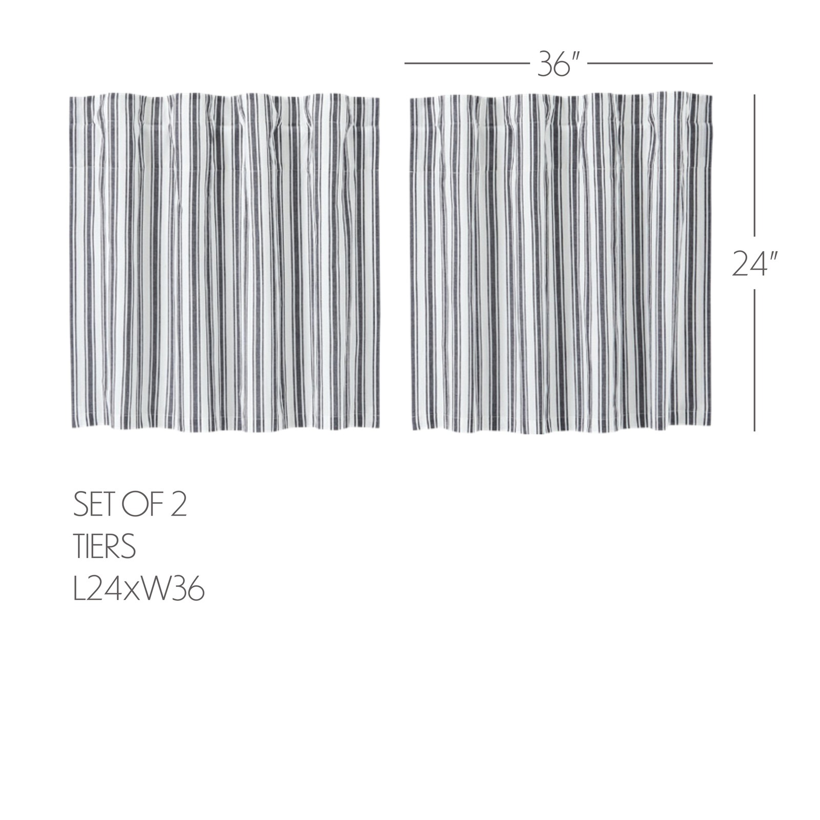 Farmhouse 24″x36″ Tier Pair Black Rod Pocket Kitchen Window Curtains VHC Brands