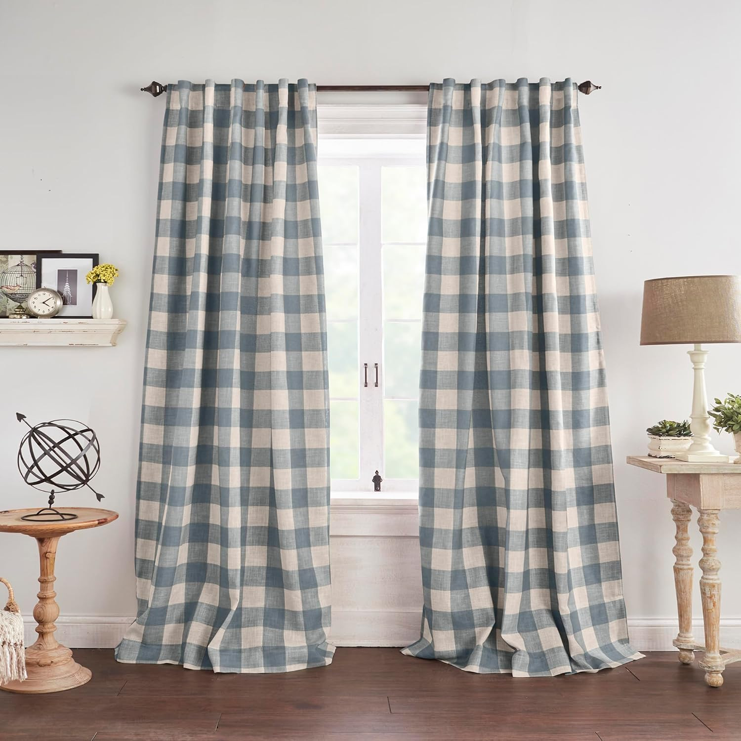 Grainger Buffalo Check Blackout Window Curtain, Chambray – 52″ W X 95″ L