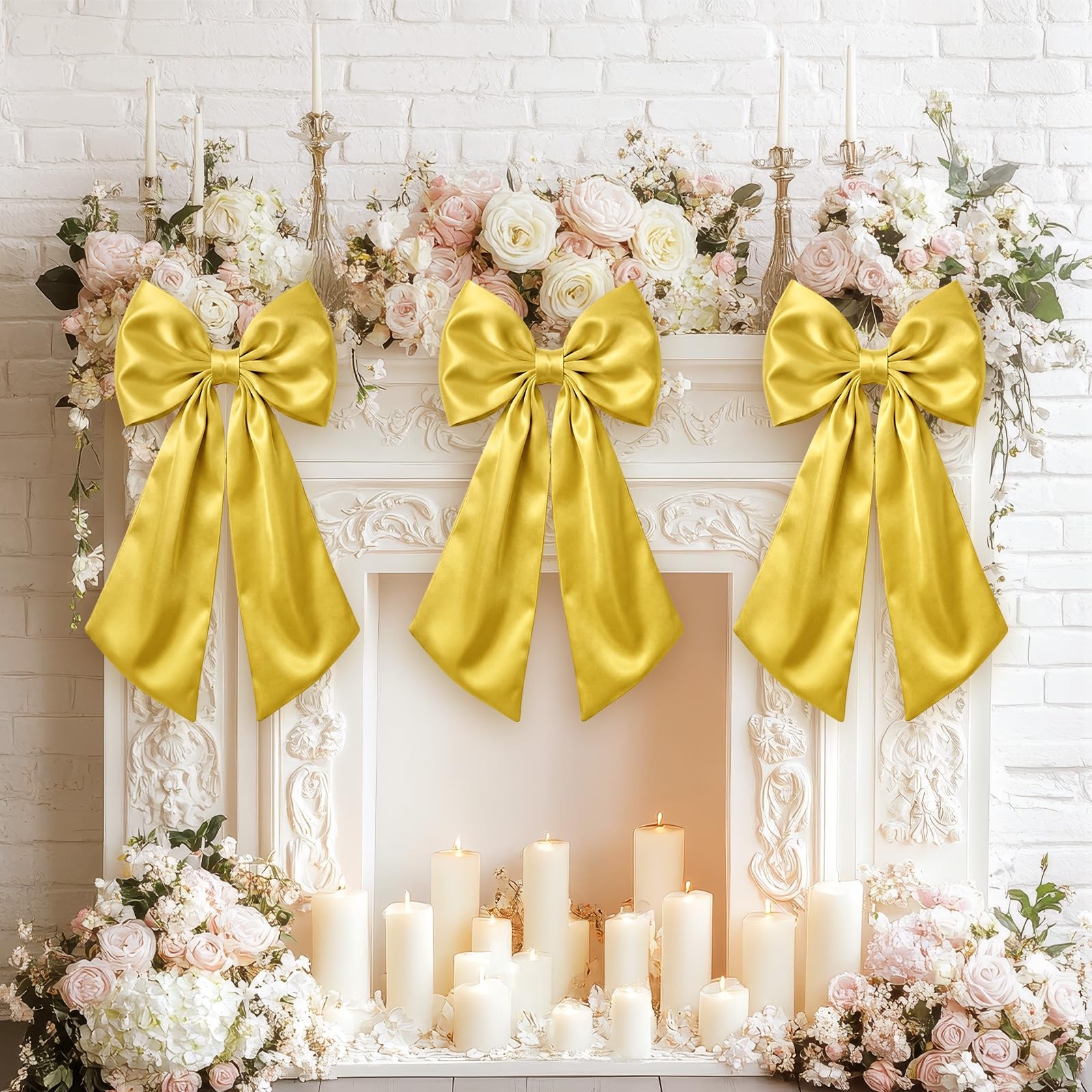 3 PCS 2 FT Large Gold Bow Decorations Big Satin Hanging Wall Party Decor