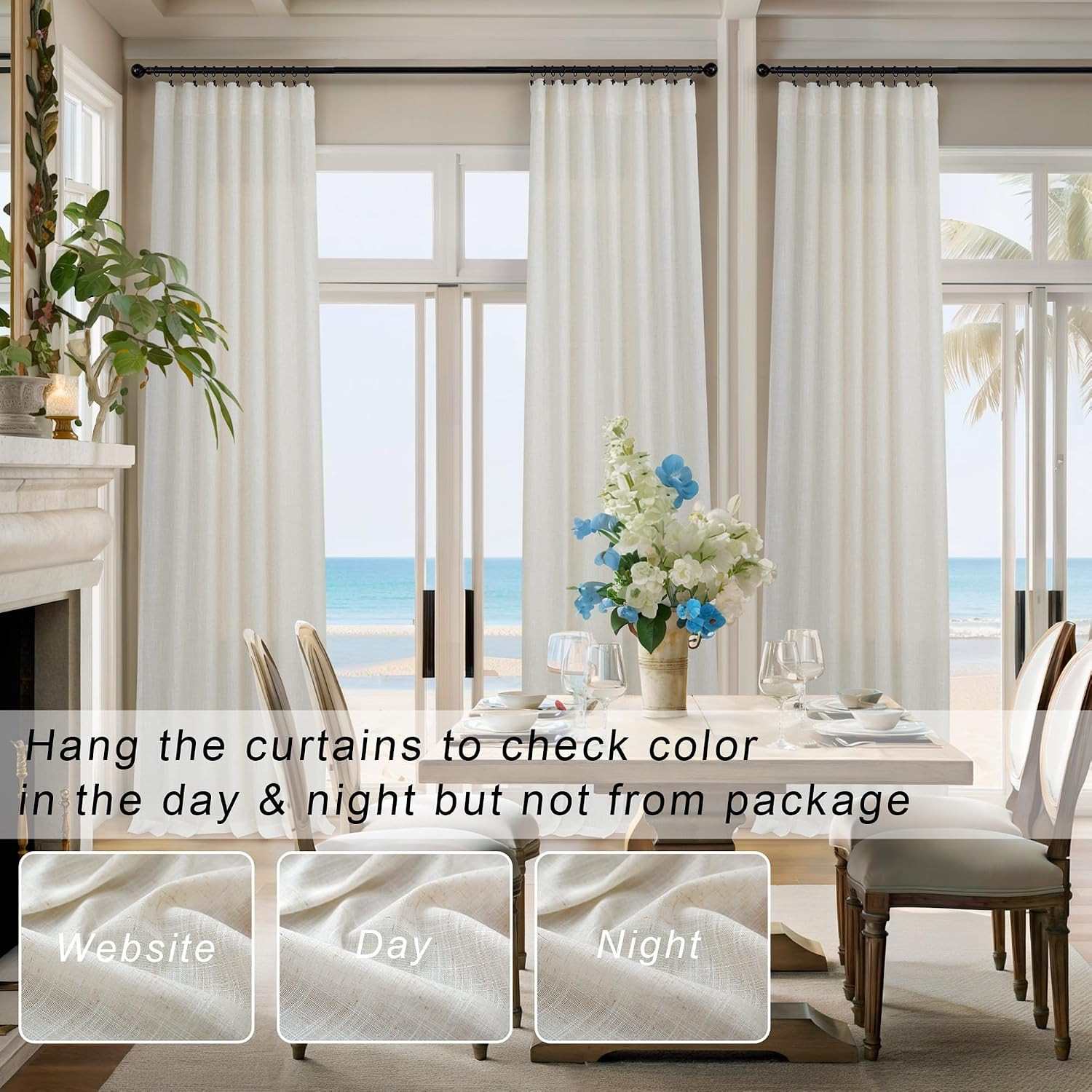 108 Inch Linen Blend Curtains 2 Panel Set Semi Sheer Back Tab Rod Pocket Beige