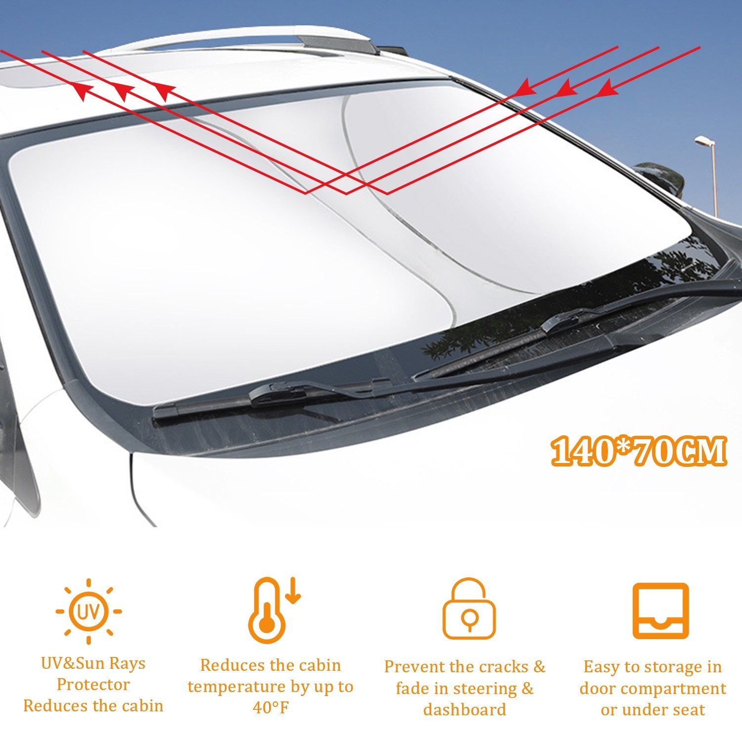 Universal Foldable Car Windshield Sun Shade | Heat Shield&UV Blocker | Most Cars