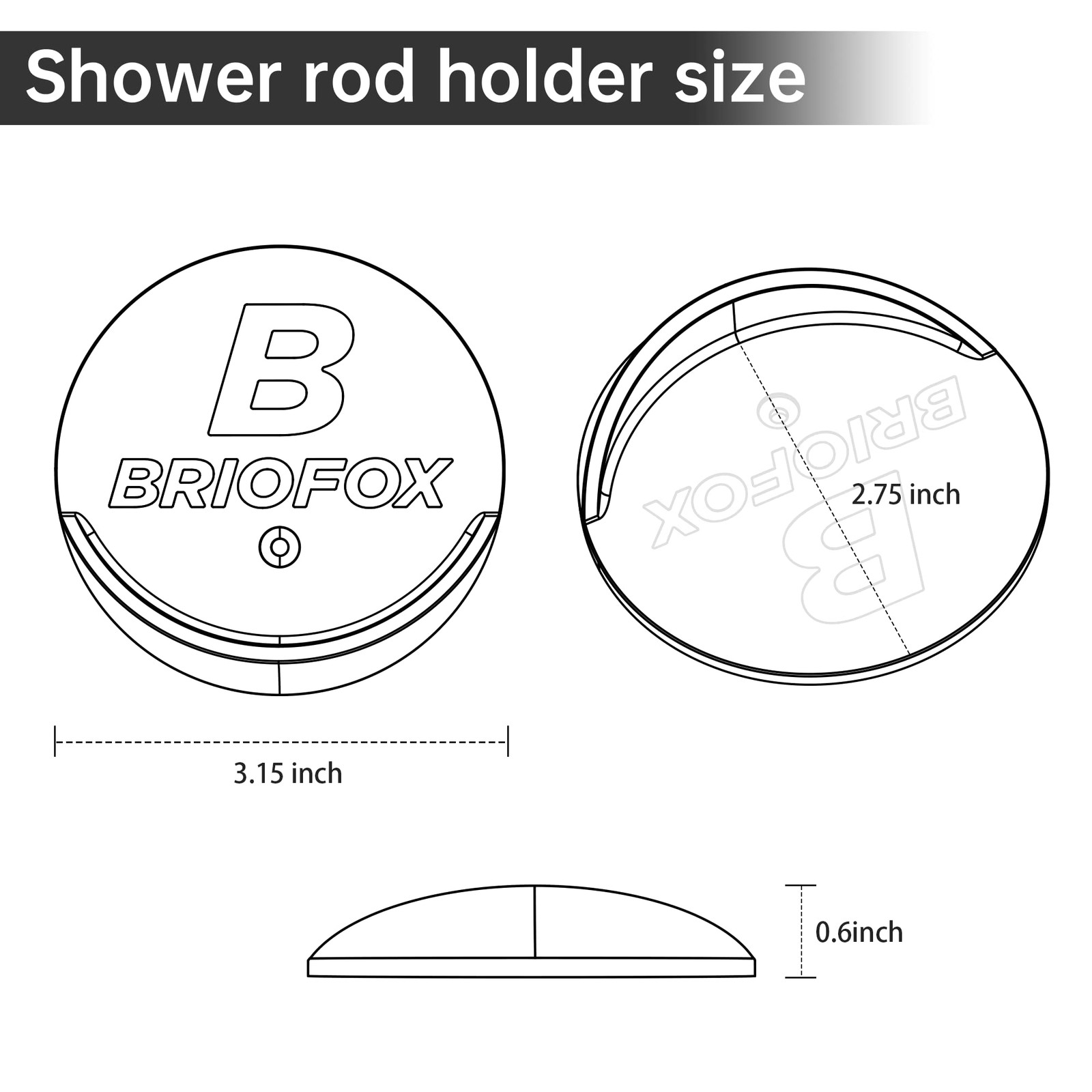 BRIOFOX Shower Curtain Rod Holder 3M 3.25 inches x inches, Black