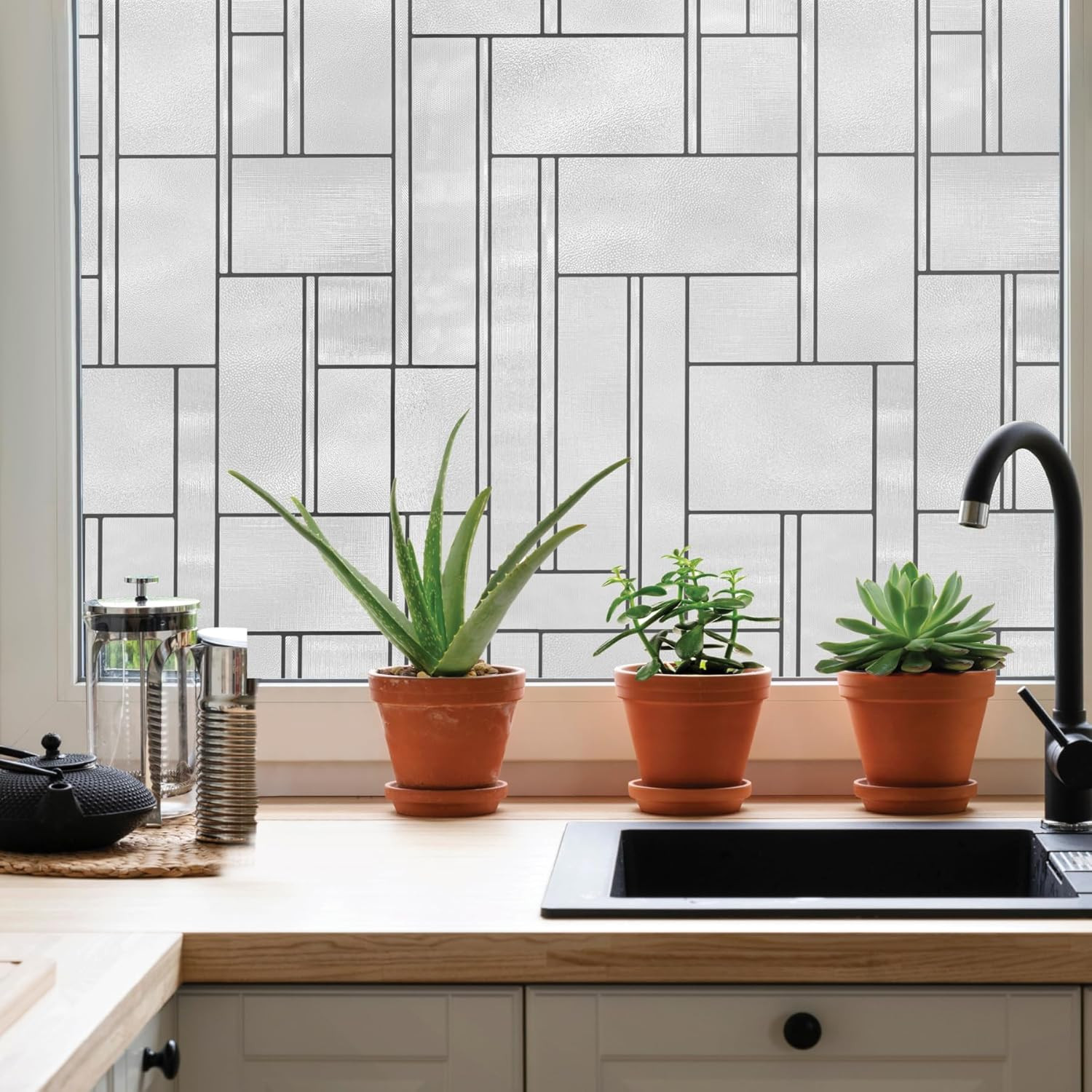Empire Window Privacy Film by – Textured Leaded Glass Design, Static Cling, Day