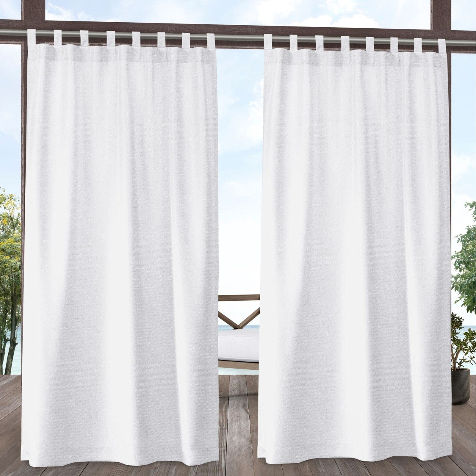 Biscayne Indoor/Outdoor Tone Textured Hook-and-Loop Tab Top Curtain Panel Pai…