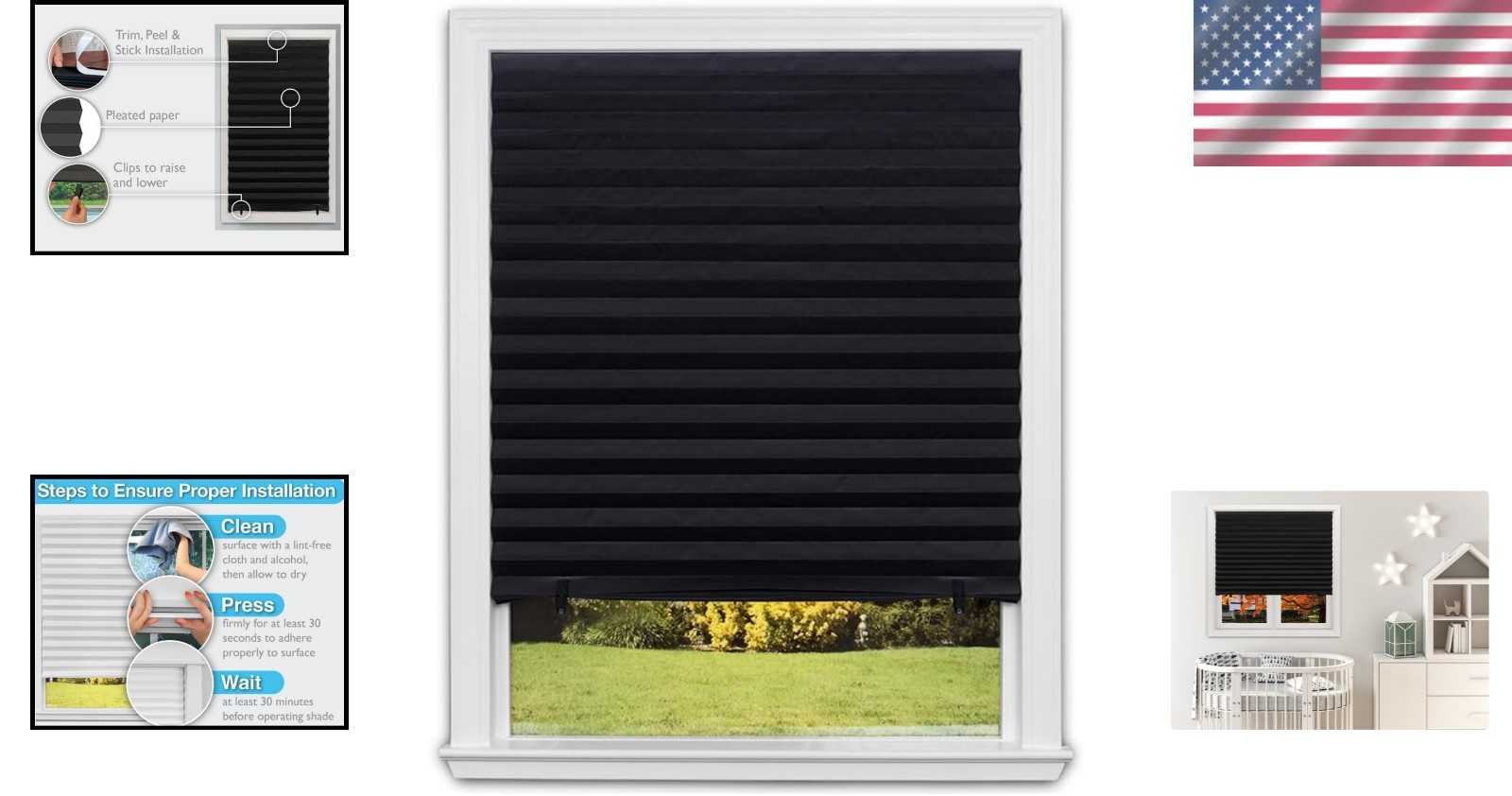 Blackout Pleated Paper Shade Cordless for Windows Blackout 36×72 6 Pack