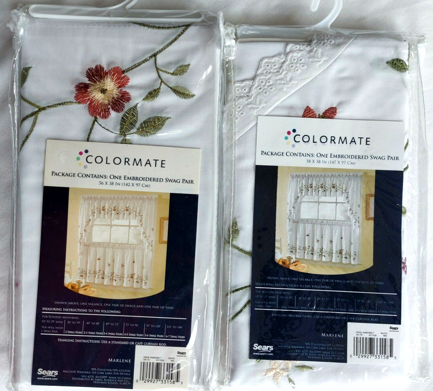 Colormate Marlene White Rod-Pocket Embroidered Swag Pair 56″x38″ or 58″x38″