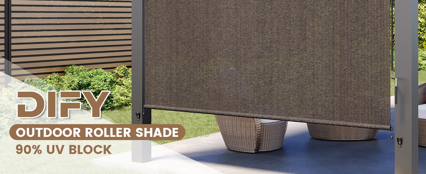 Outdoor Roller Shade 10′ W x 8′ H, Exterior Cordless Patio Shades Roll Up Blinds