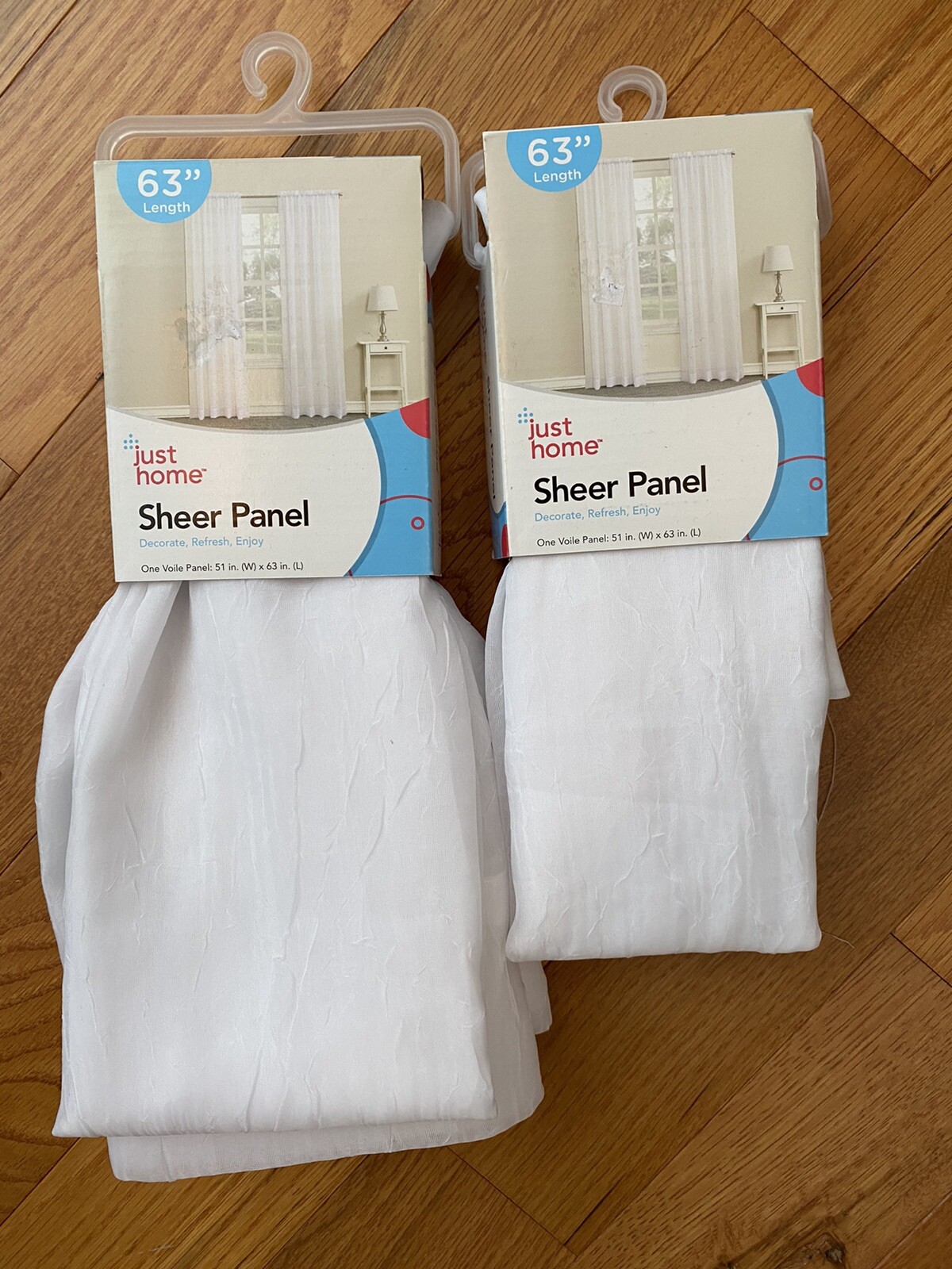 NWT Set of 2 Just Home Crushed Voile Panels White BL-Crush 51 x 63”