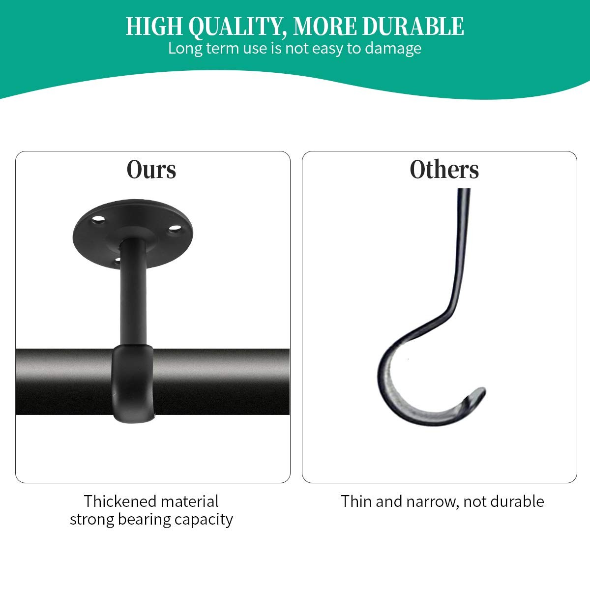 CeilingMount Curtain Rod Bracket Holders 4 PCS, Black