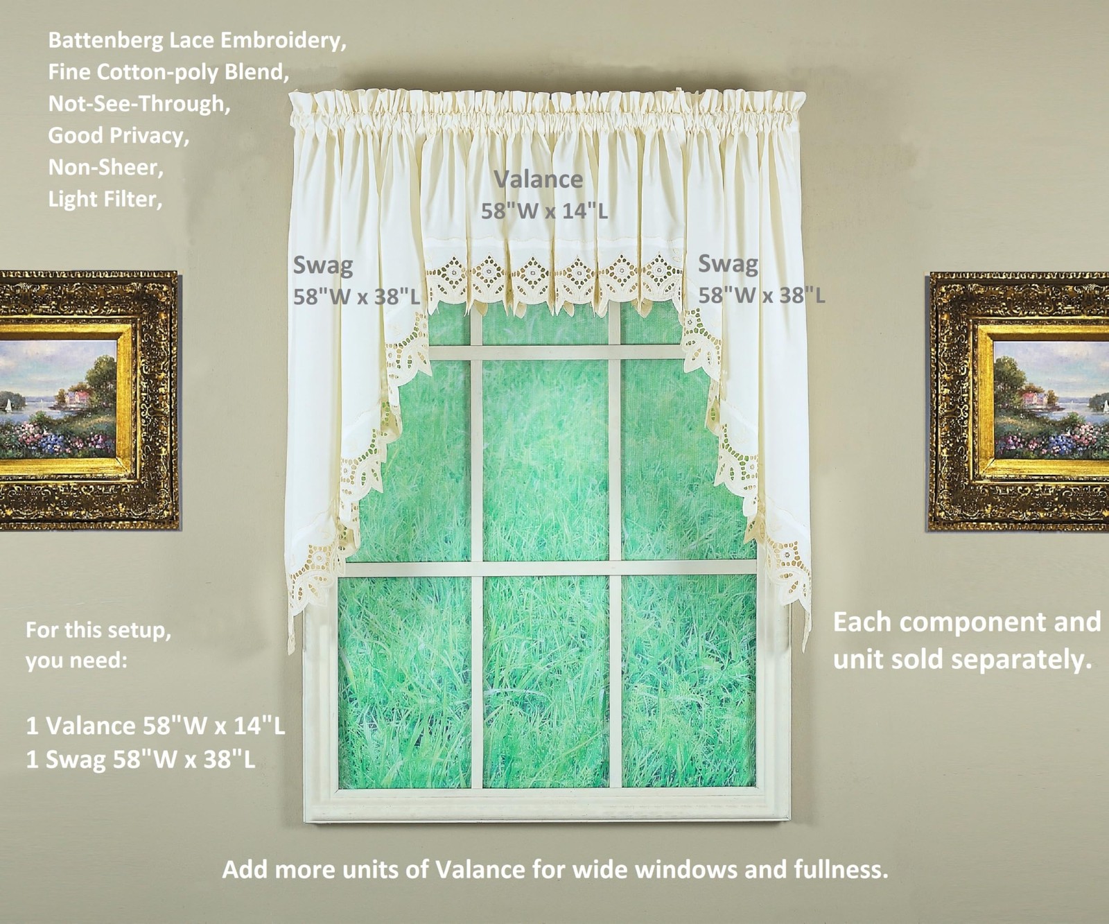 Today’S Curtain Todays Curtain Heirloom Battenberg Eyelet Valance 14 Ecru 58 W