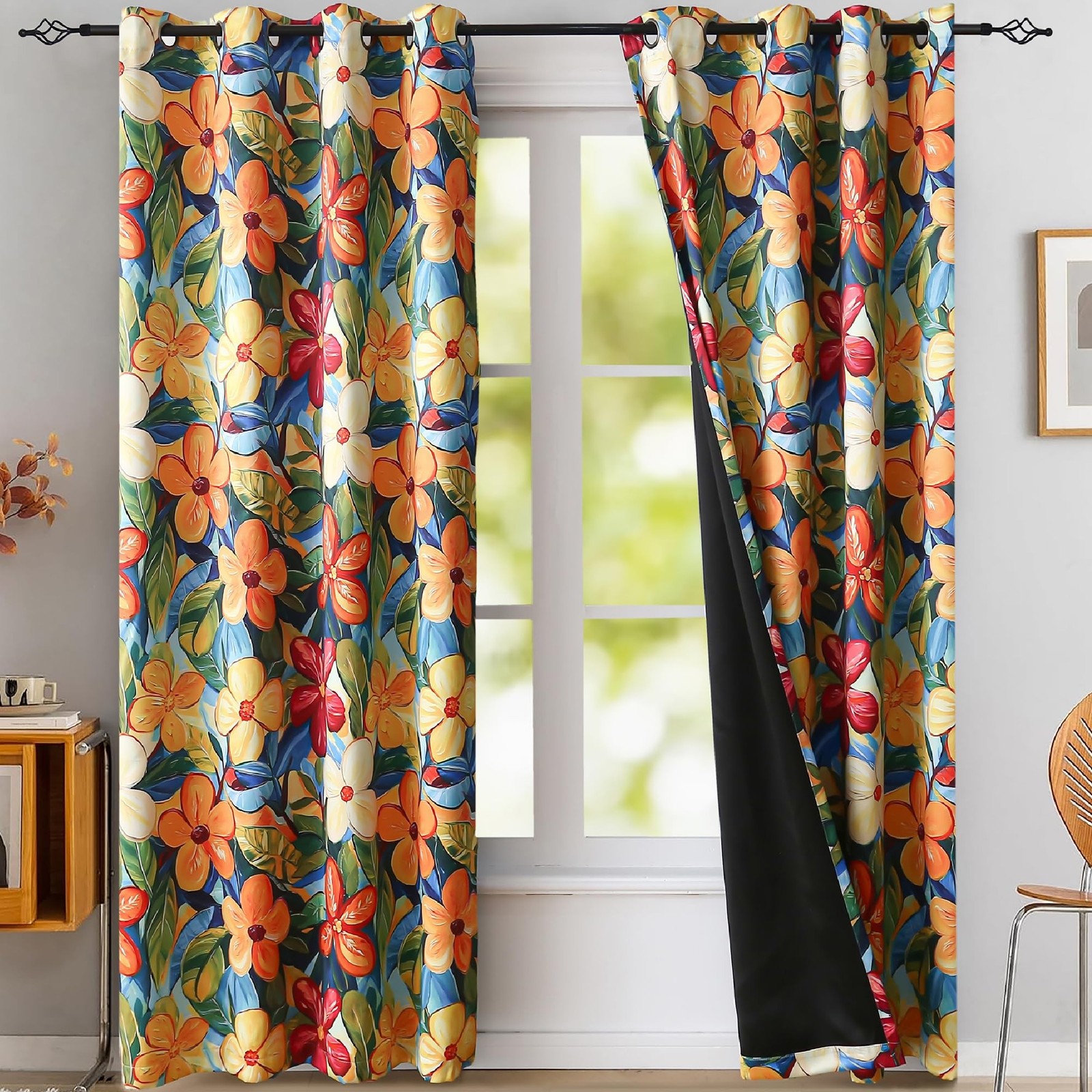 Vibrant Yellow Orange Floral Blackout Curtains Light Blocking 72 Inch Length …