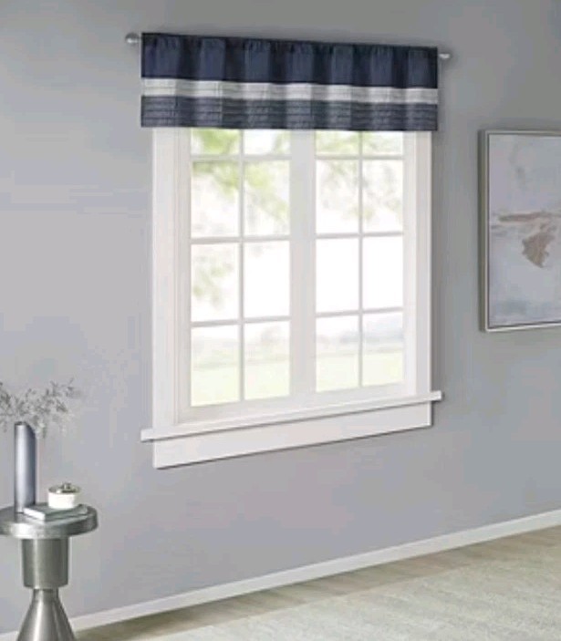 Madison Park Window Valance Curtain Amherst Gray/Navy 50in W x 18in L