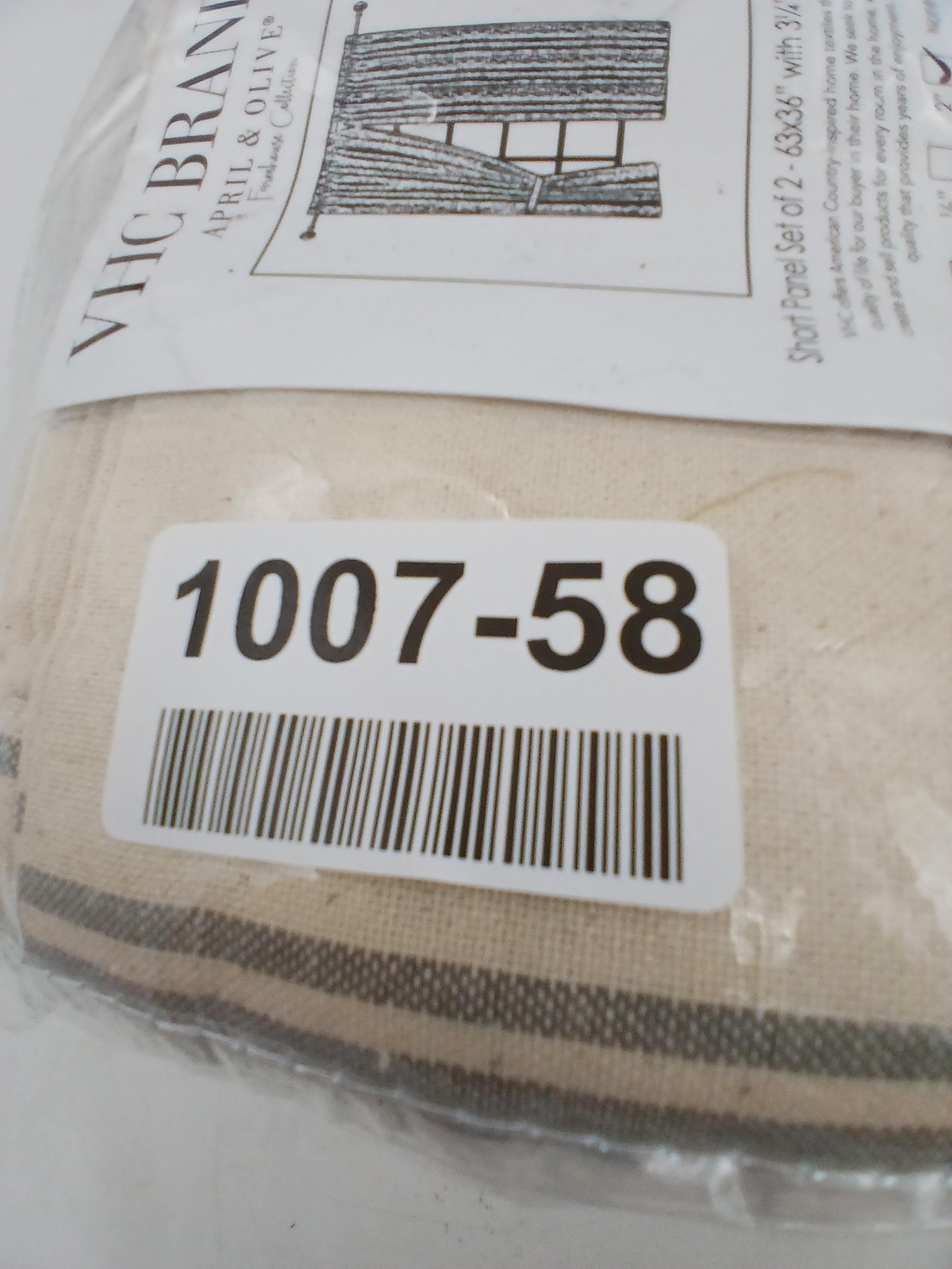 VHC Brands Grace Grain Sack Curtain Panel Set 2 Unlined 63×36 Stripe Farmhouse