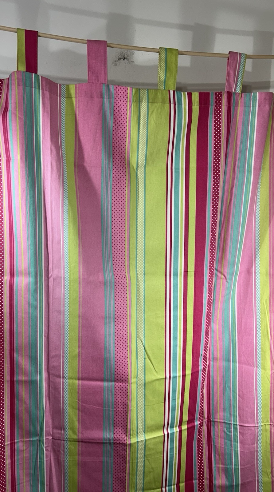Springs Global Tab Top Curtain Panels 41 in x 84 in Set of 2 Pink Stripe Green