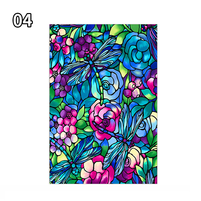 Stained Flower Magnolia Stickers Windows Film Static Sliding Door Decor