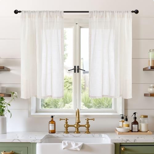 Short Curtains 45 Inch Length for Cafe Kitchen 30″W x 45″L (Pack of 2) Linen