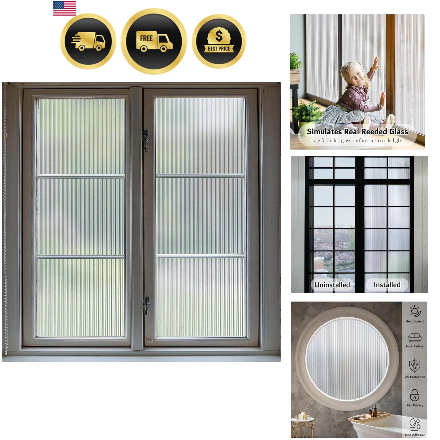 1/2-Inch Reeded Glass Window Film, Frosted Reeds Window Film, Window Privacy …