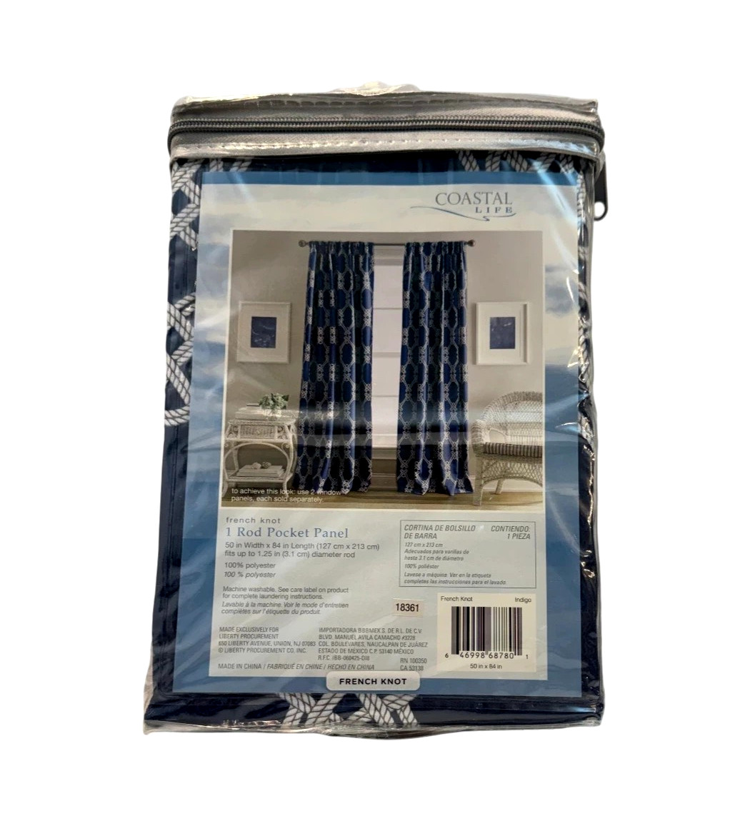 Coastal Life French Knot Rod Pocket Panel 50″ x 84″ Indigo Blue & White