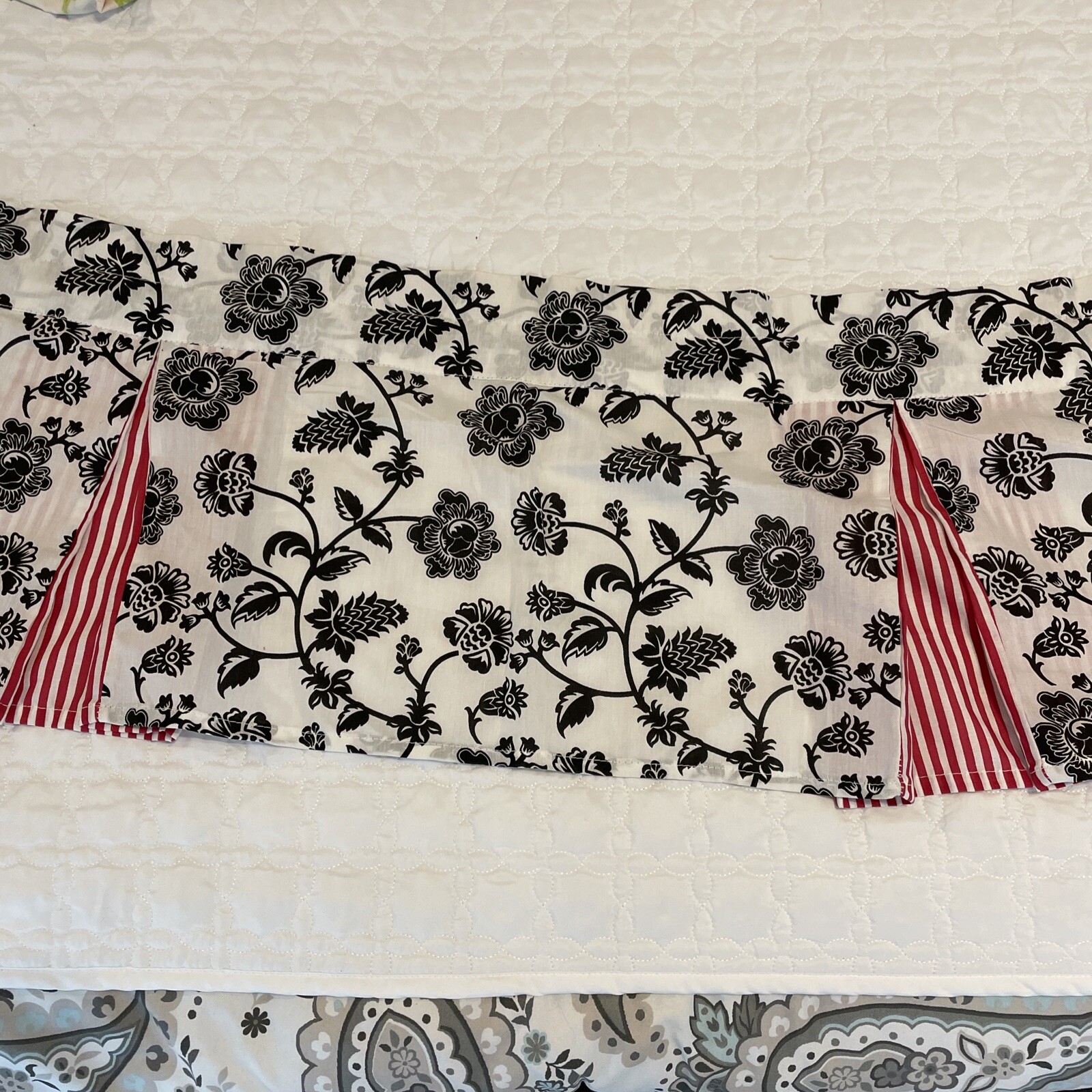 Black floral red stripe valance 58 x 13.5