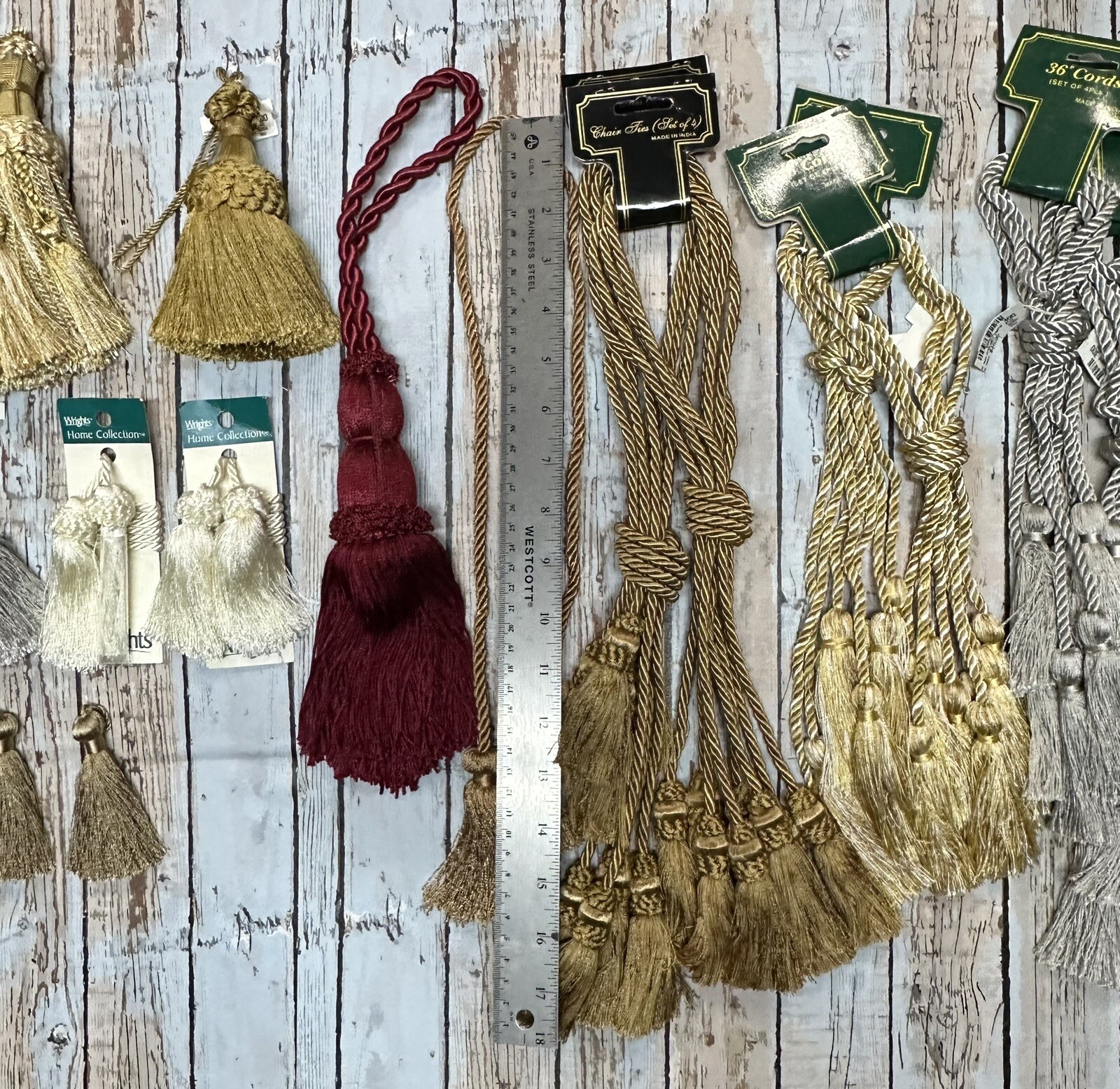 Vtg Lot 39 Assorted Gold Brown Grey Beige TASSELS Home Decor Tie Backs Holdbacks