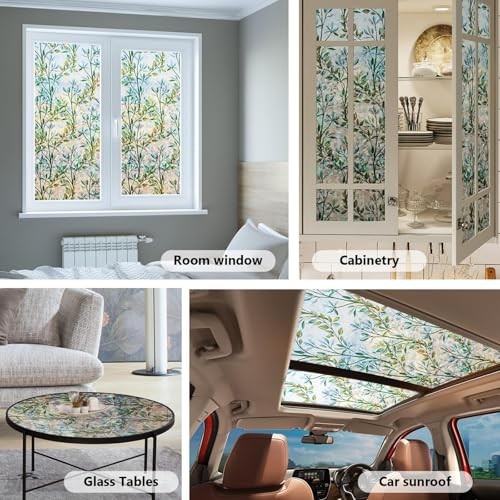 Window Privacy Film 3D Static Cling Window Film, 17.5 Inch x 6.5 Feet Foliage