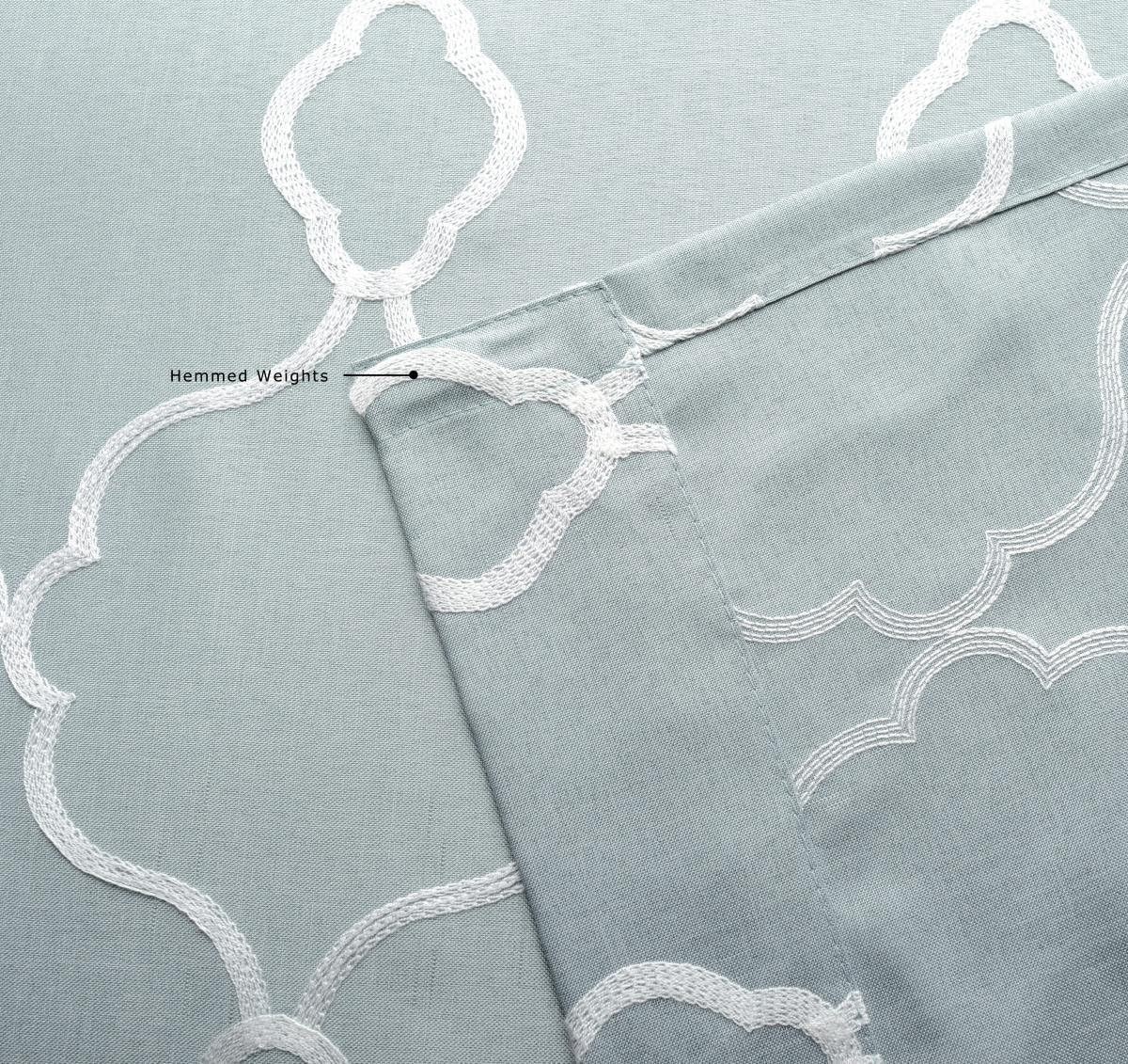 Luxurious Moroccan Embroidered Semi-Sheer Curtains – Sea Foam, 52×63 In (Pair)