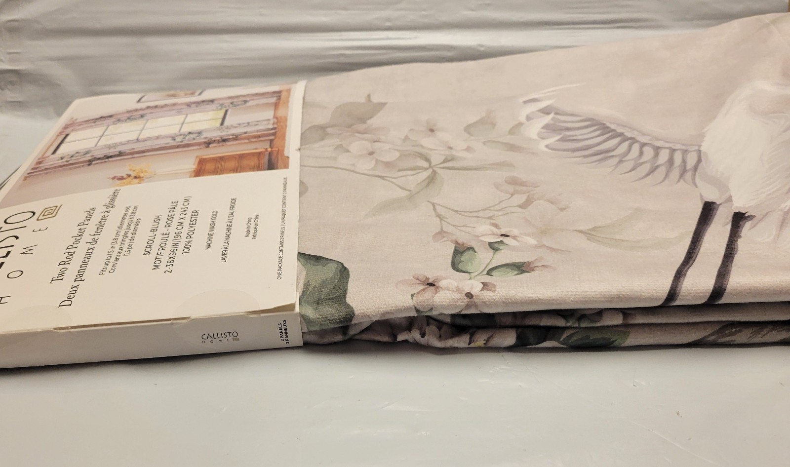 Callisto Home Heron Bird Window Curtains Panels 38 X 96 Pair Drapes Blush Scroll