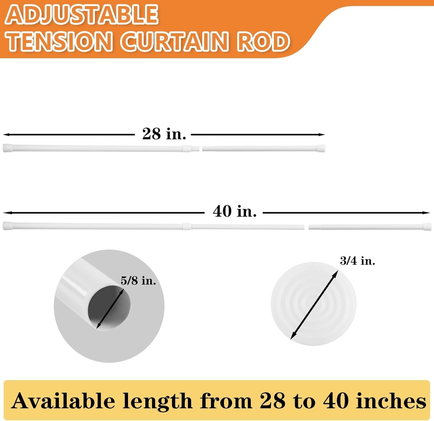 2 Pack Spring Tension Curtain Rods 28-48 Inches, White Spring Loaded Curtain Rod