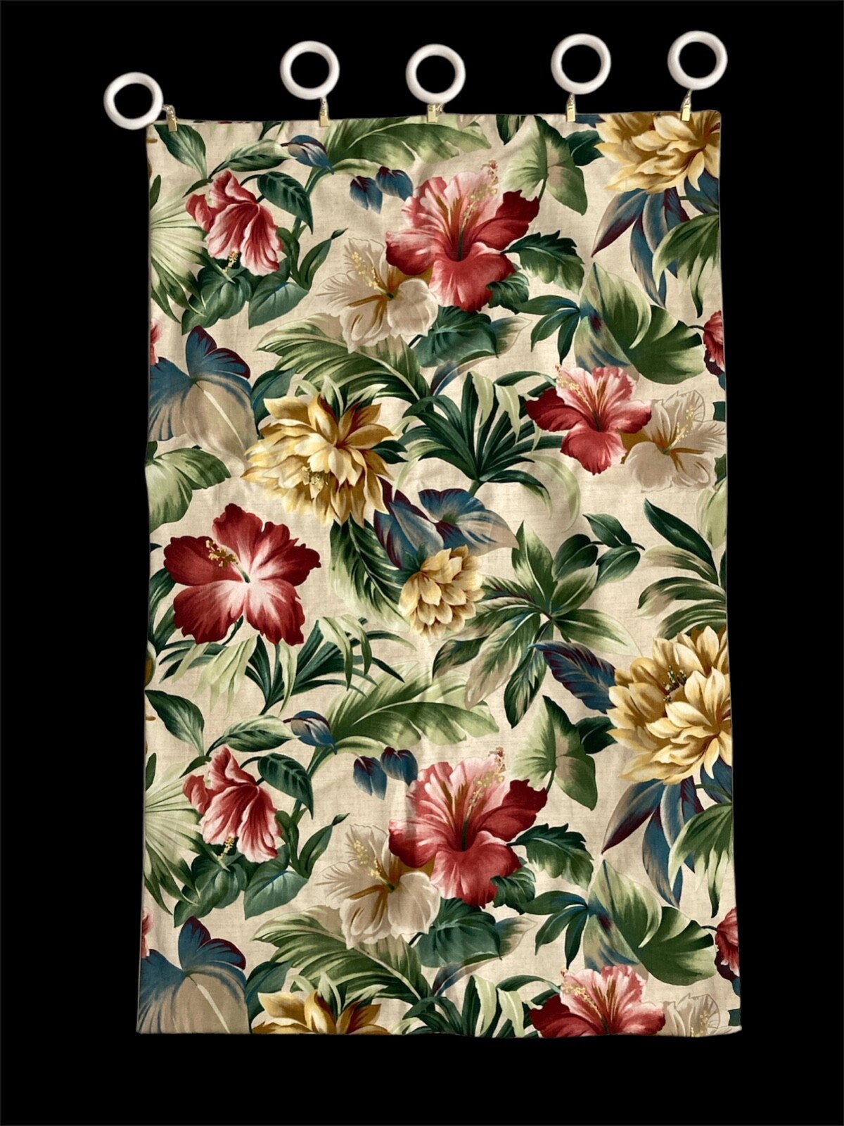 Pair Custom Tropical Botanical Floral Drapery Panels 27 in W X 82 in L
