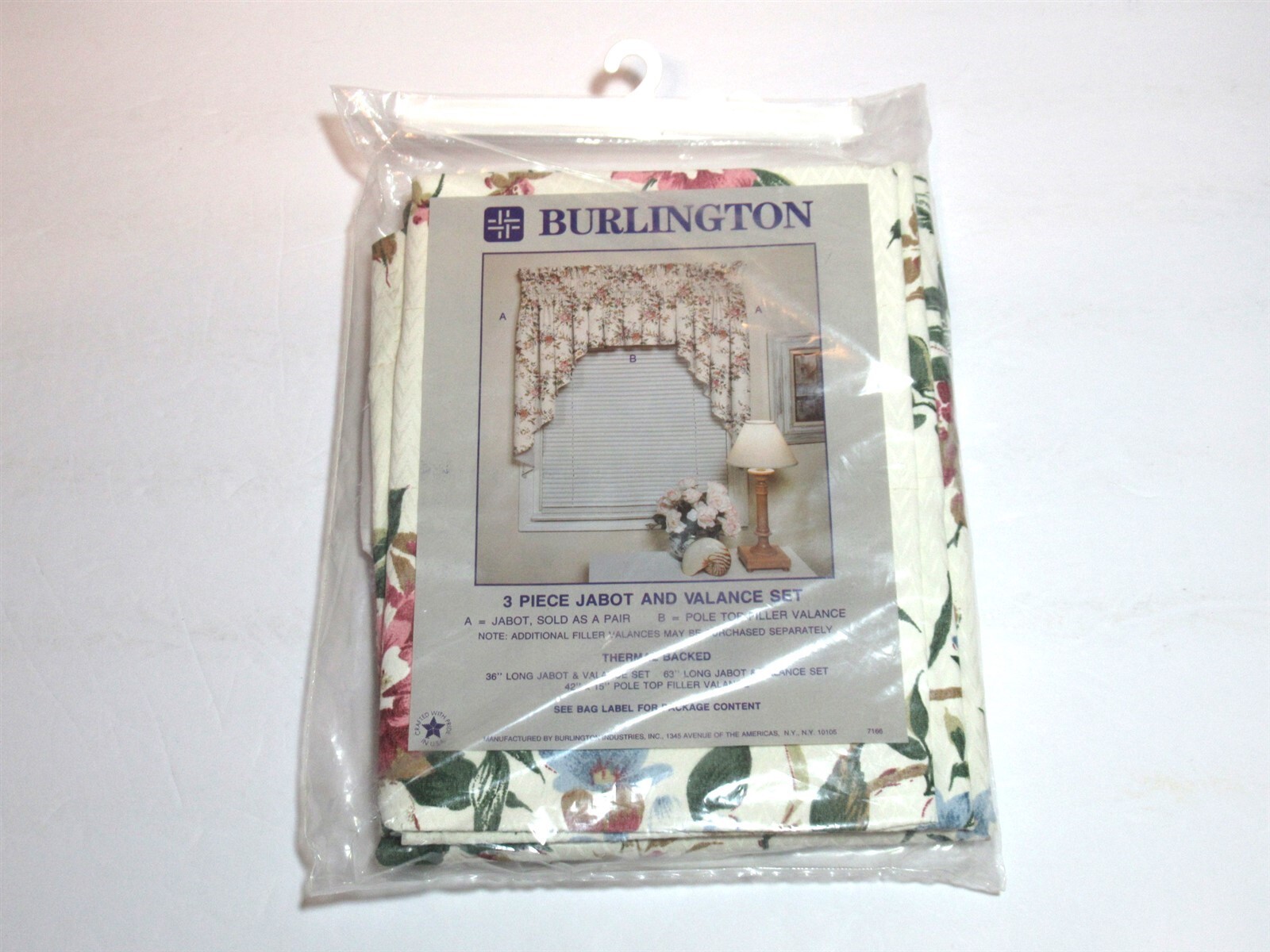 Vtg NOS Burlington Rosewood Thermal Backed 3 Piece Jabot & Valance Set 126 x 36L