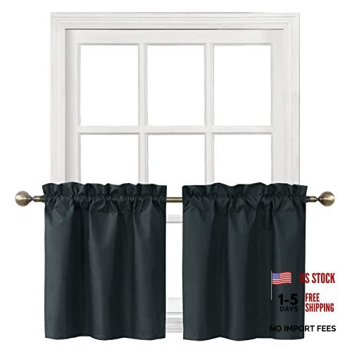 Rod Pocket Tier Curtains for Small Window—26″W x 24″L—Pack of 2—Black