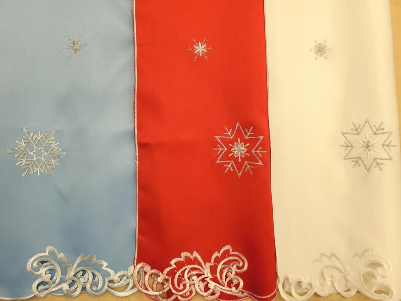 Embroidered Snowflake Cutwork Metallic Thread Scalloped Edges Tiers Curtain 36″