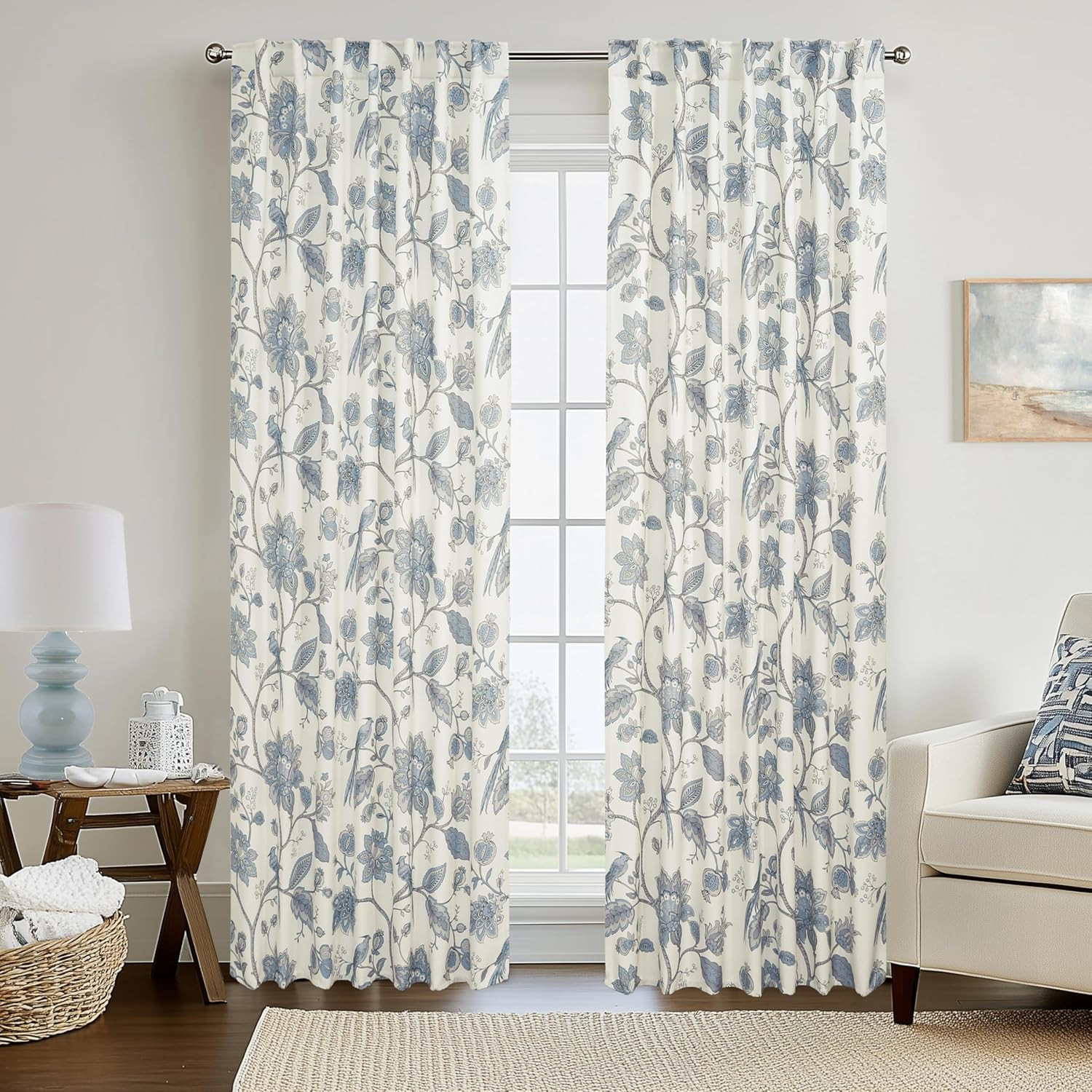 Light Blue and White Curtains,Dusty Sky Blue Grey Floral Toile French Country 70