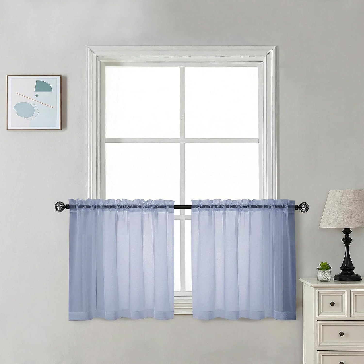 Sheer Tier Curtains 24 Inch Length – Small Window Kitchen Curtains for Bathroom