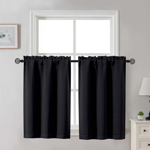 out Curtains for Small Window Treatment, Light 30″W x 36″L (Pack of 2) Black