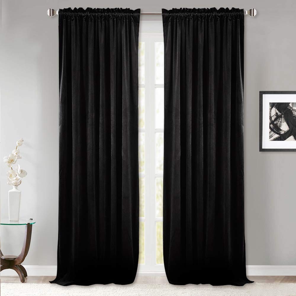 StangH Black Velvet Curtains 52″W x 96″L (Pack of 2), Neutral Series –