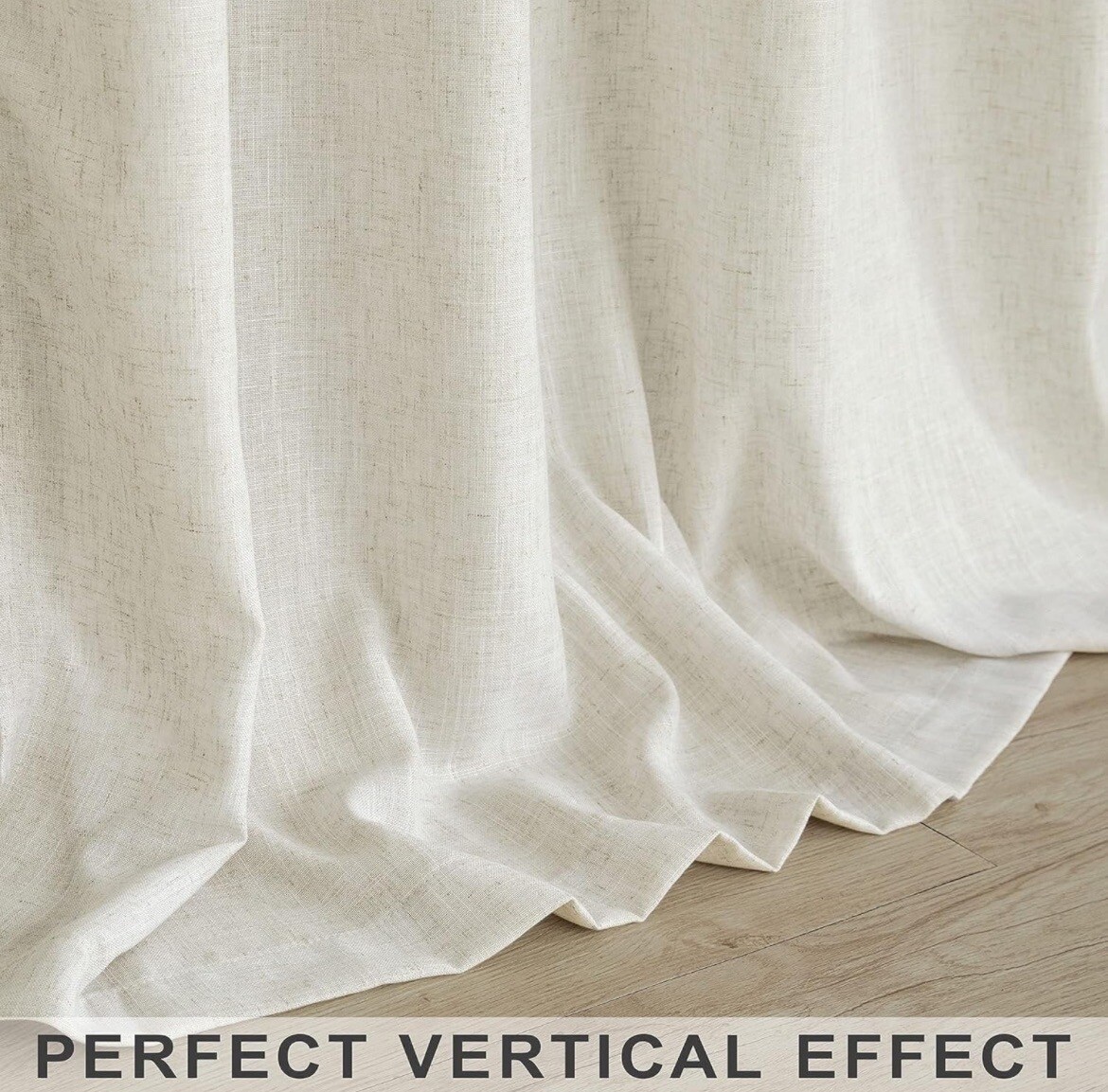 Mrs.Naturall Sheer Curtains 52”x96”, Rod Pocket, Natural Vintage Thick Linen