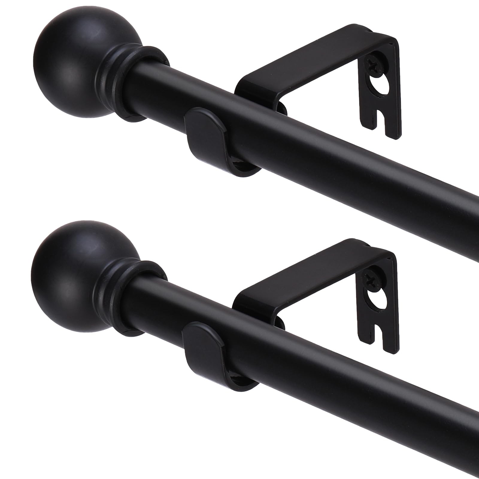 2 Pack Black 5/8 Inch Metal Splicing Curtain Rods 32 To 48 Inch Brackets