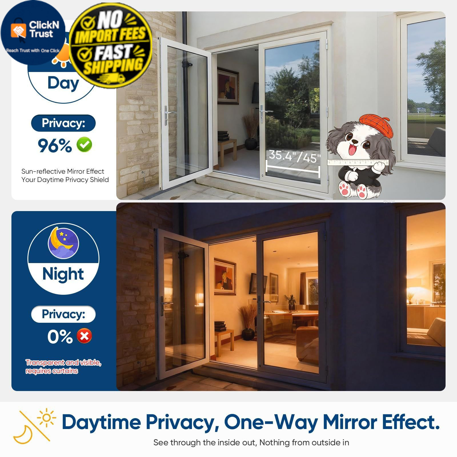 SUNBABY Window Tint for Home, One Way Privacy Film 17.5 x 78.7inch, Black