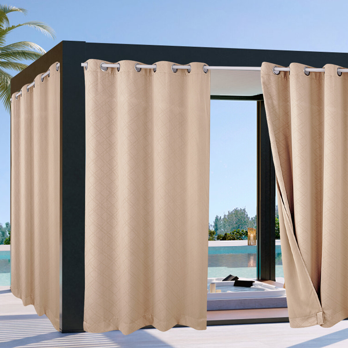Single Panel Outdoor Curtains Waterproof Outside Privacy Curtains for Patio