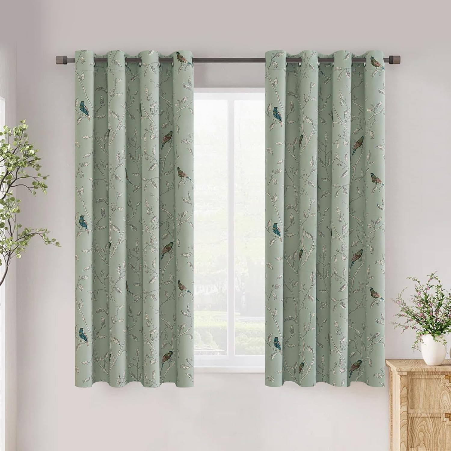 Blackout Curtains for Bedroom 63 Inches Length Thermal Insulated Birds Rustic Pr