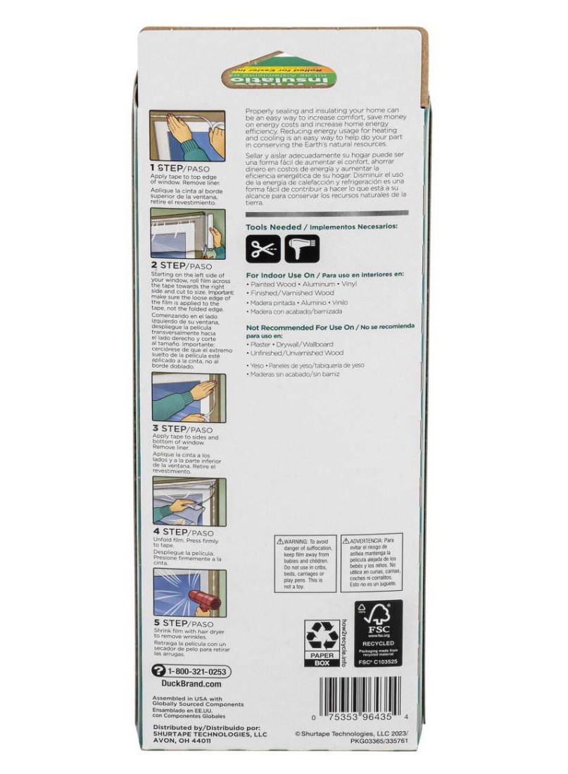 DUCK® Brand 62” x 210” Rolled Indoor 5 Window Insulation Film Kit