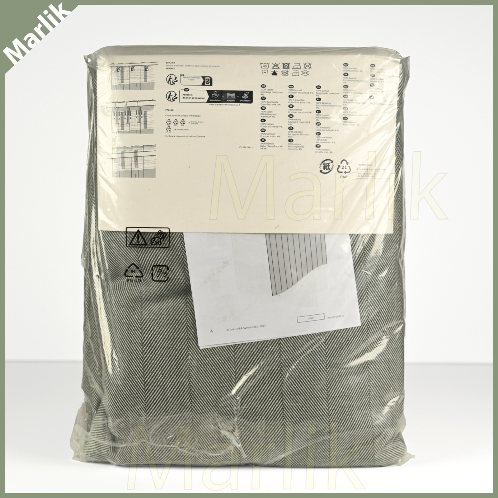 Ikea Tibast Curtains w Heading Tape Darkening 1 pair 57×98″ Chevron Sage Green